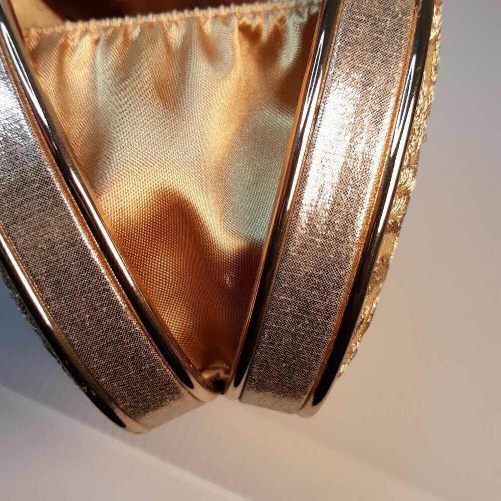 Lulu Townsend Gold Floral Clutch Handbag Party Wedding Date Night Event Festive - Picture 10 of 15